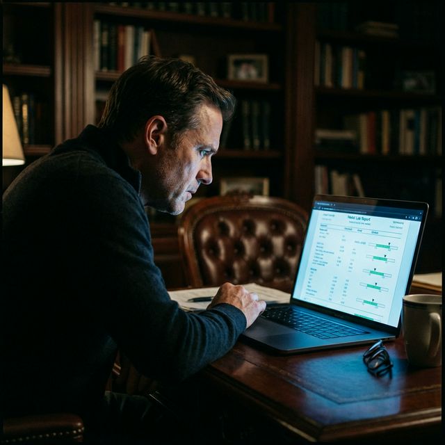 Man reviewing bloodwork results for hormonal optimization